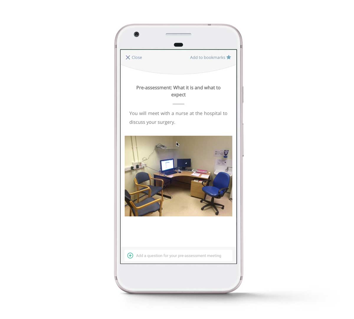 screen shot showing clinc room on smartphone