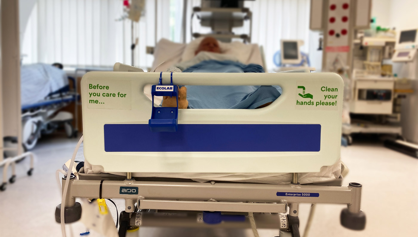 a hospital bed with stickers